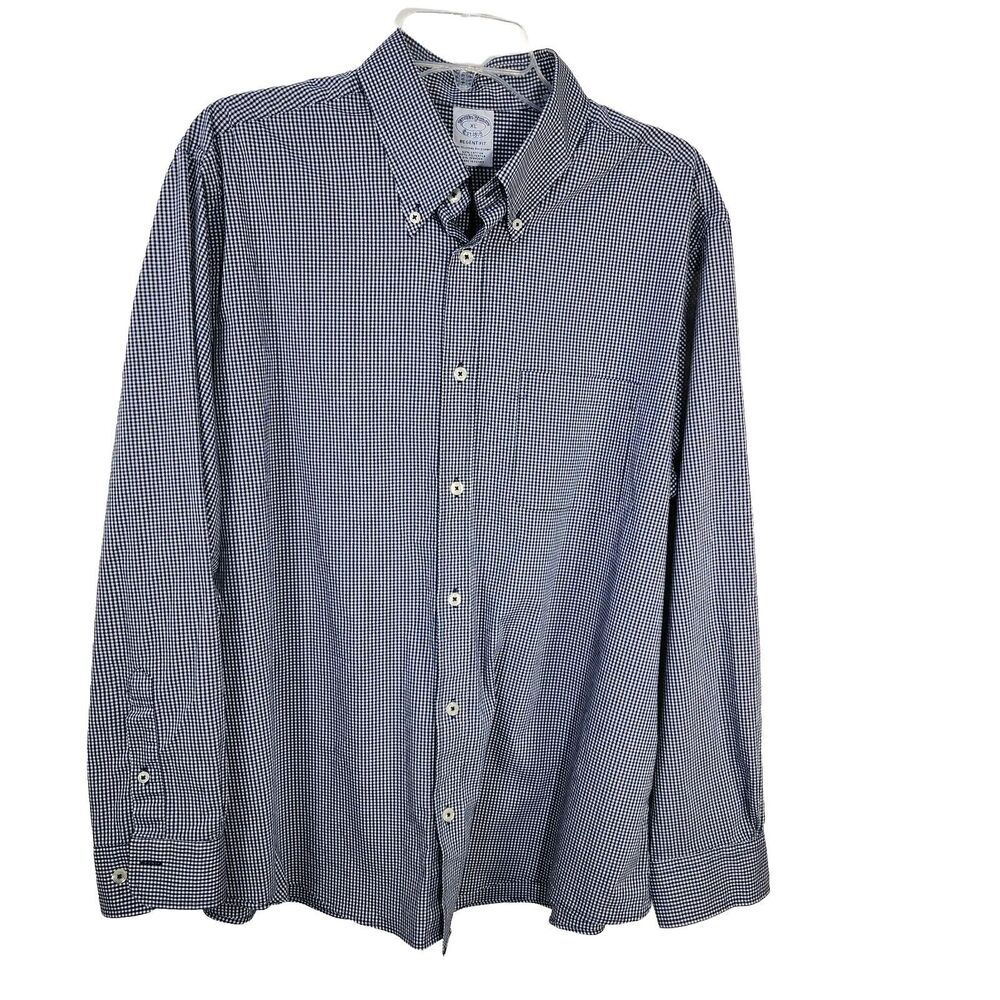 Brooks Brothers Original Polo Shirt Size XL Regent Long Sleeve Blue White Check